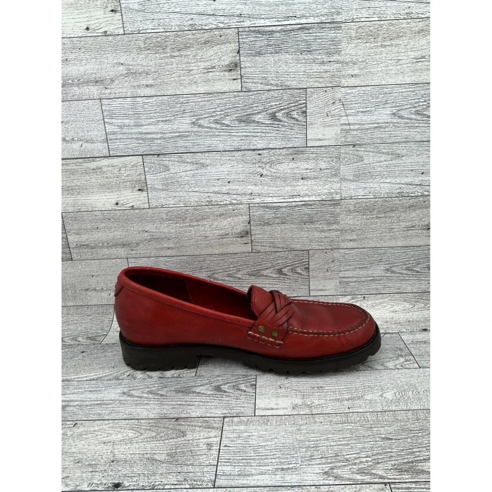 GH Bass Weejuns Calliope Red Leather Loafers Braided Detail Lug Sole Womens 6.5M
